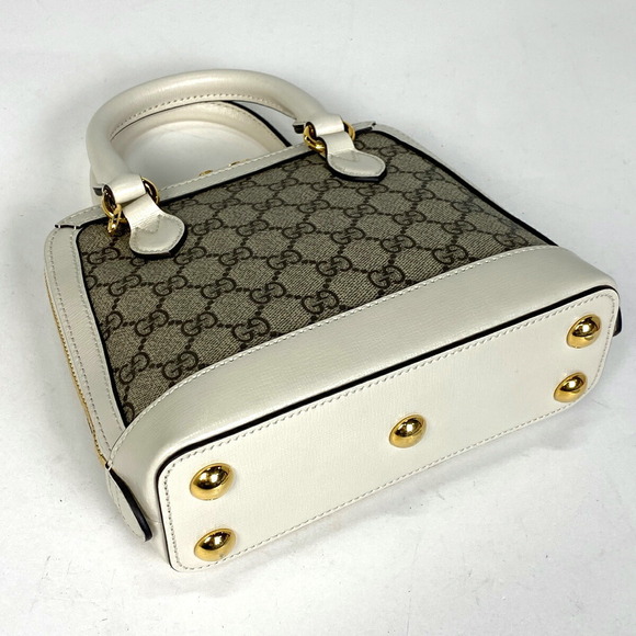 Gucci GG Horsebit Shoulder Bag Canvas Beige White - Picture 2 of 9